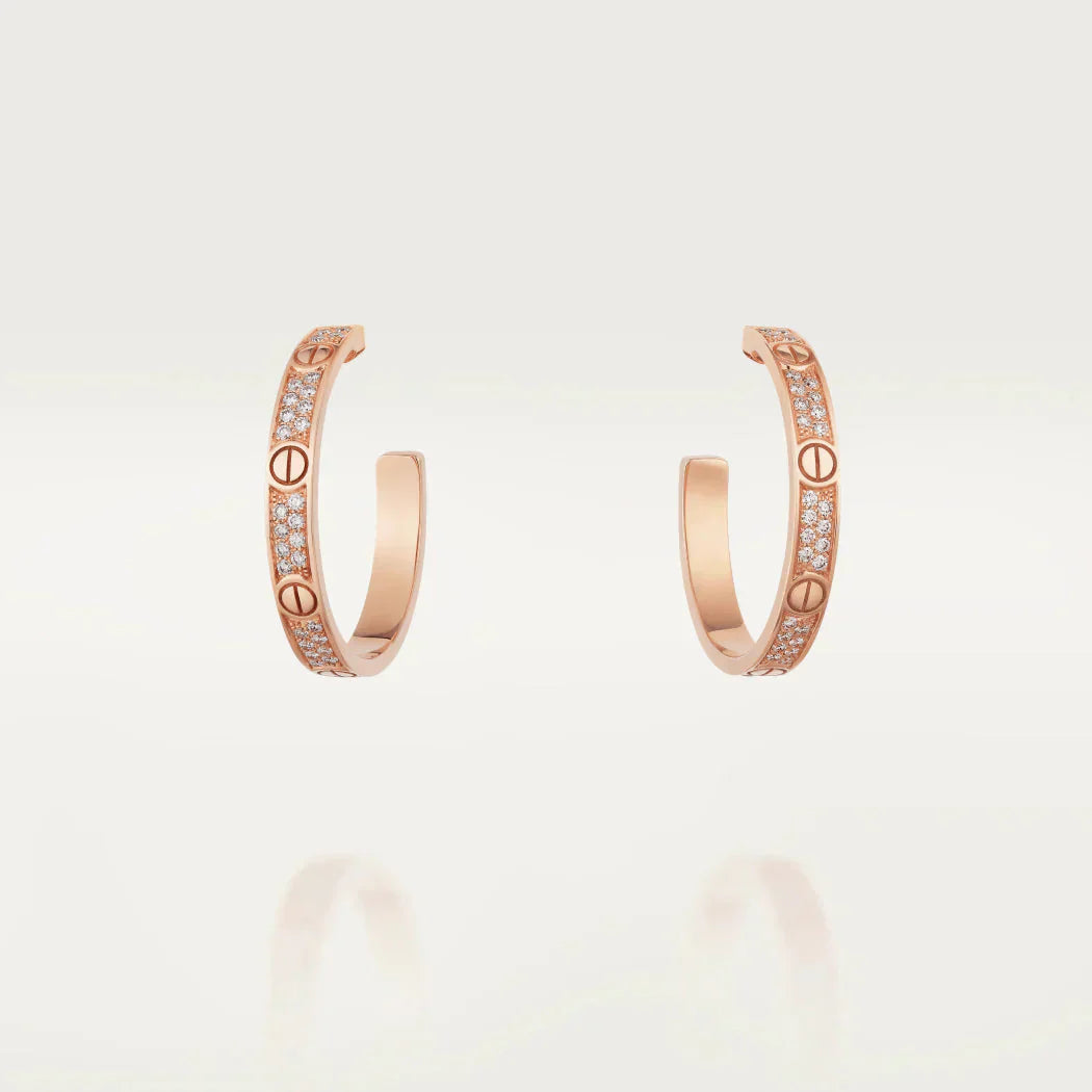 [Panda Jewelry]LOVE DIAMOND PINK GOLD HOOP EARRINGS