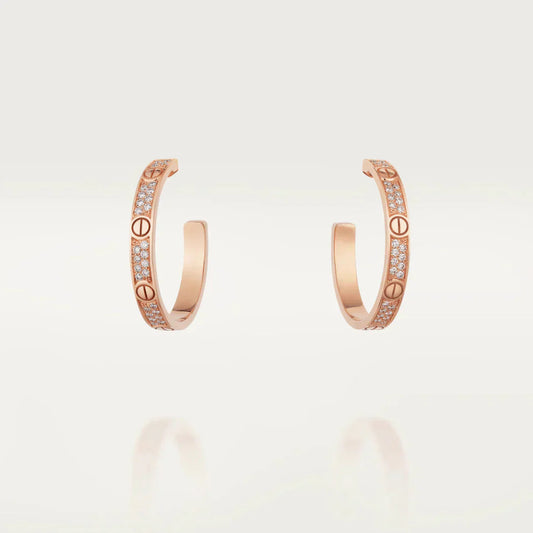 [Panda Jewelry]LOVE DIAMOND PINK GOLD HOOP EARRINGS