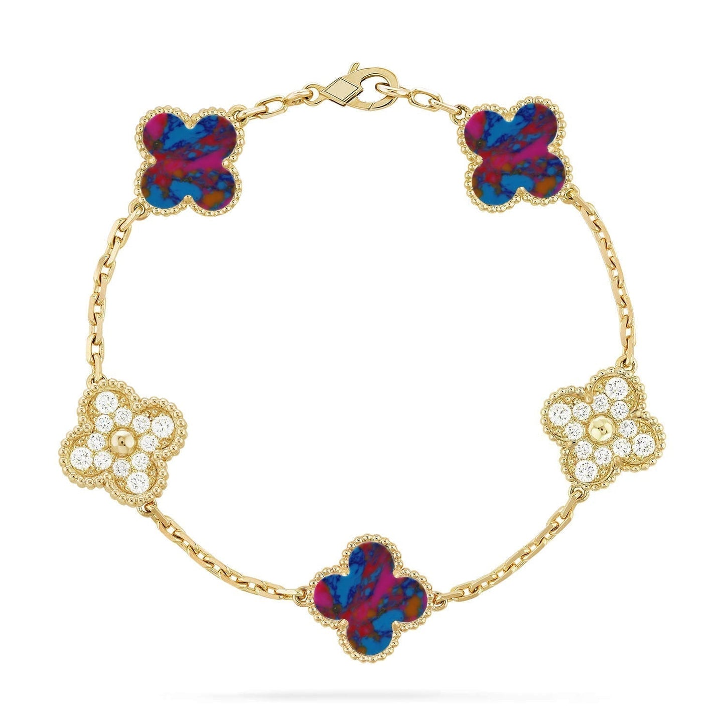 [Panda Jewelry]CLOVER 5 MOTIF COLOR GEMSTONES BRACELET COLLECTION