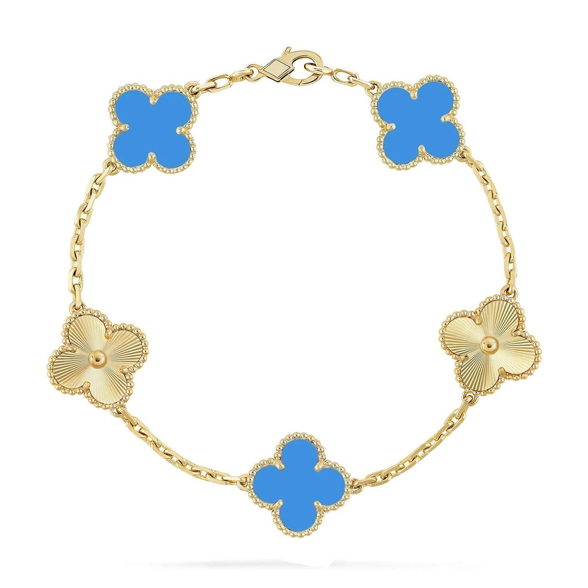[Panda Jewelry] CLOVER 5 MOTIF BLUE AGATE BRACELET COLLECTION