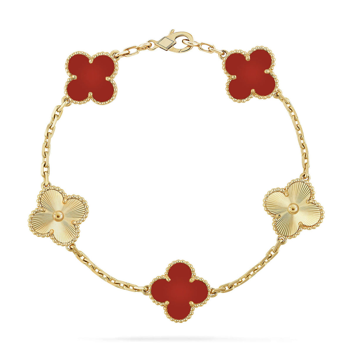 [Panda Jewelry] CLOVER 5 MOTIF RED CORNELIAN BRACELET COLLECTION