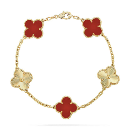 [Panda Jewelry] CLOVER 5 MOTIF RED CORNELIAN BRACELET COLLECTION
