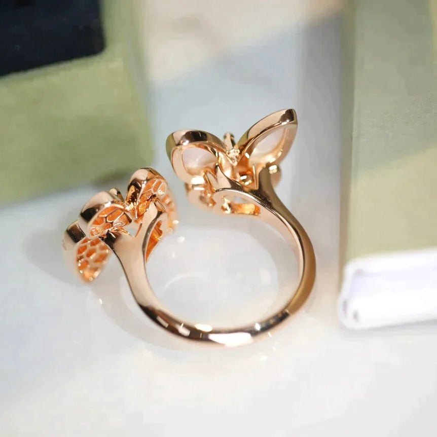 [Panda Jewelry]TWIN BUTTERFLY DIAMOND MOP RING