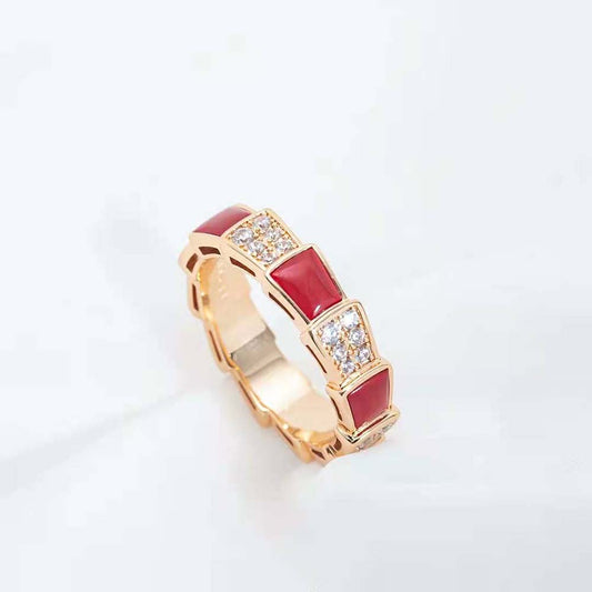 [Panda Jewelry]SERPENTI RING PINK GOLD CARNELIAN DIAMOND PAVED 4MM