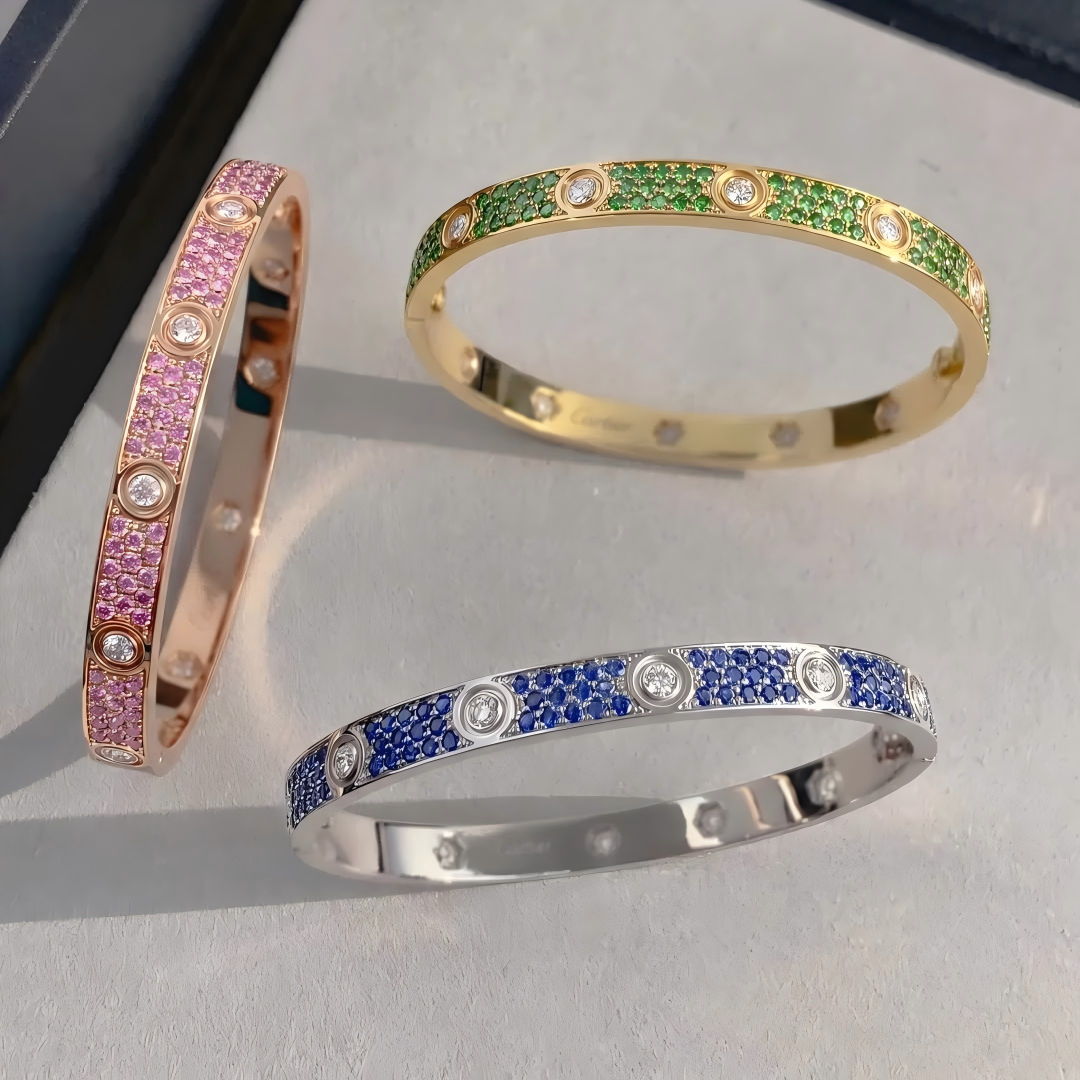 [✨Panda Jewelry💎]2026 PAVE GEMSTONE LOVE BRACELET 6.1MM 10 DIAMONDS