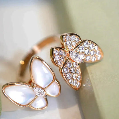 [Panda Jewelry]TWIN BUTTERFLY DIAMOND MOP RING