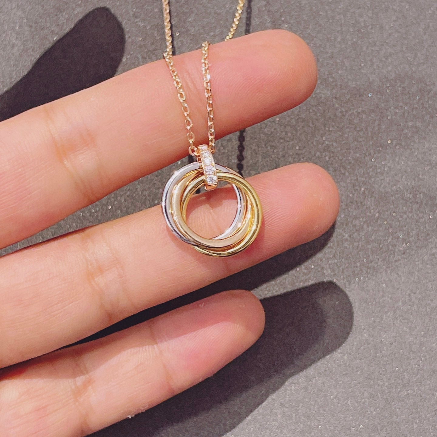 [Panda Jewelry]TRINITY NECKLACE GOLD  DIAMONDS