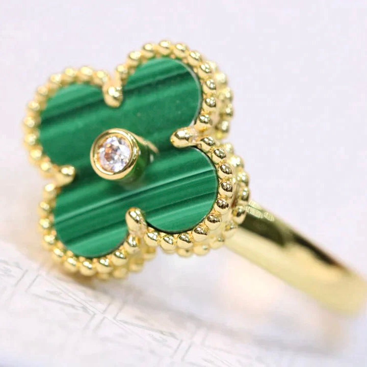 [Panda Jewelry]CLOVER MALACHITE RING GOLD DIAMOND