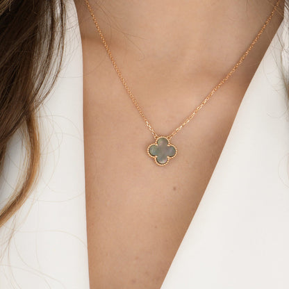 [Panda Jewelry]CLOVER 15MM  GRAY MOTHER OF PEARL NECKLACE