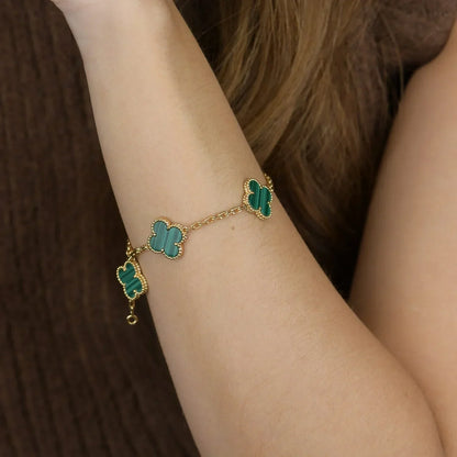[Panda Jewelry] CLOVER 5 MOTIF MALACHITE BRACELET COLLECTION