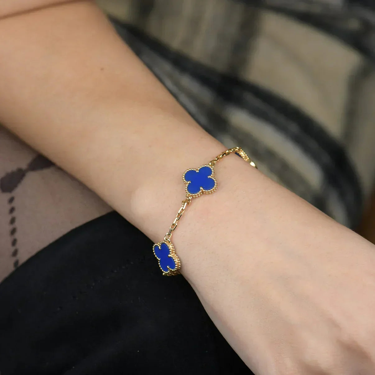 [Panda Jewelry] CLOVER 5 MOTIF BLUE AGATE BRACELET COLLECTION