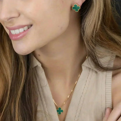 [Panda Jewelry]CLOVER MINI 9.5MM MALACHITE  EARRINGS
