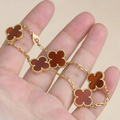 [Panda Jewelry] CLOVER 5 MOTIF RED CORNELIAN BRACELET COLLECTION