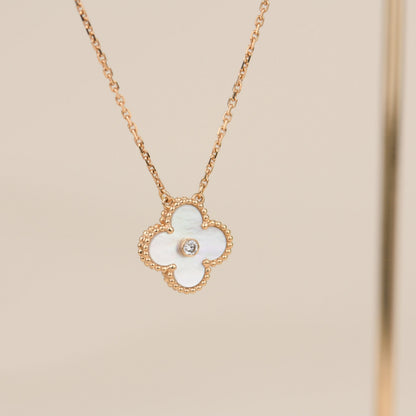 [Panda Jewelry]CLOVER 15MM DIAMOND WHITE FRITILLARIA NECKLACE