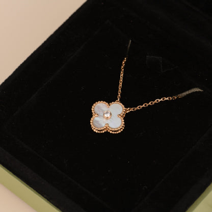 [Panda Jewelry]CLOVER 15MM DIAMOND WHITE FRITILLARIA NECKLACE