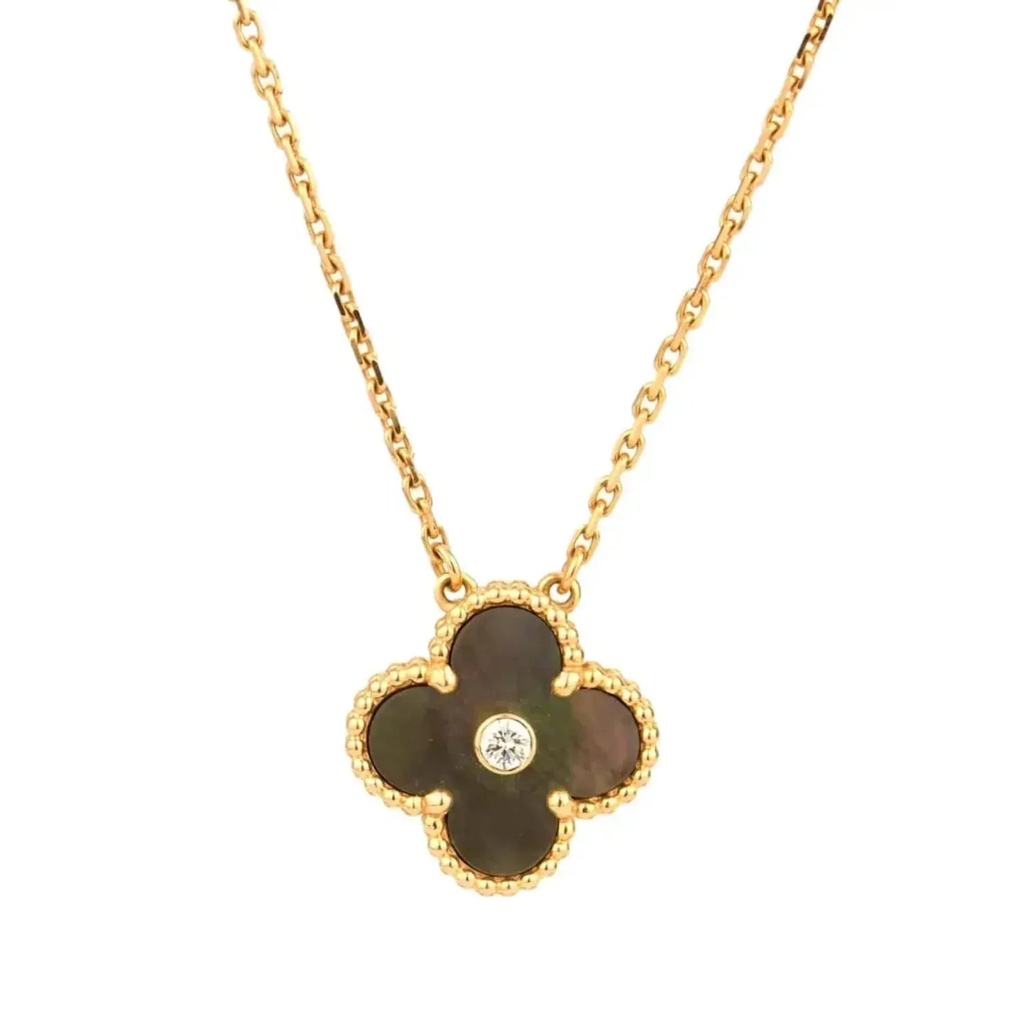 [Panda Jewelry]CLOVER 15MM DIAMOND AND MOTHER-OF-GREY NECKLACE