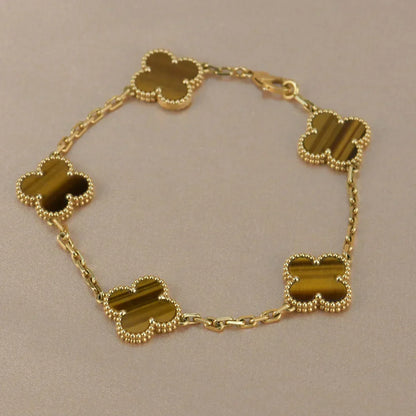 [Panda Jewelry] CLOVER 5 MOTIFS TIGER EYE BRACELET COLLECTION