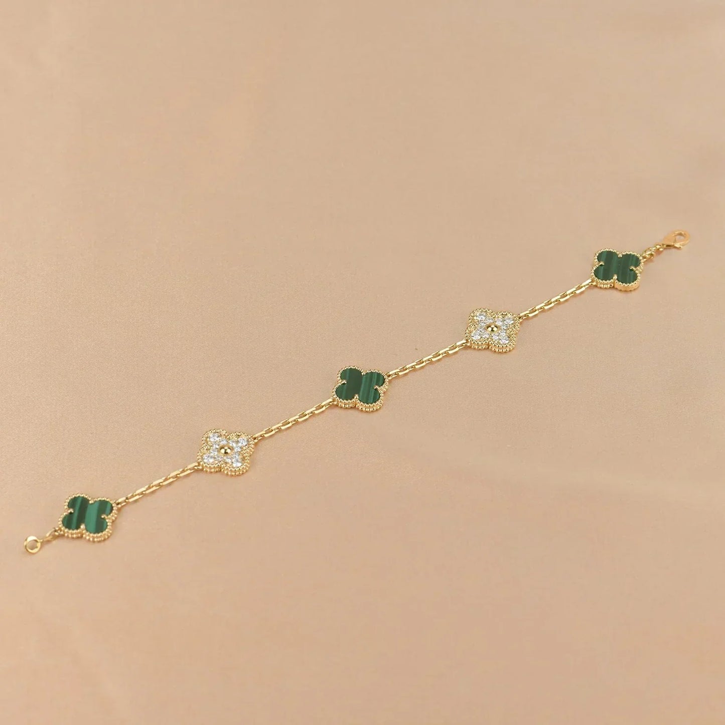 [Panda Jewelry] CLOVER 5 MOTIF MALACHITE BRACELET COLLECTION