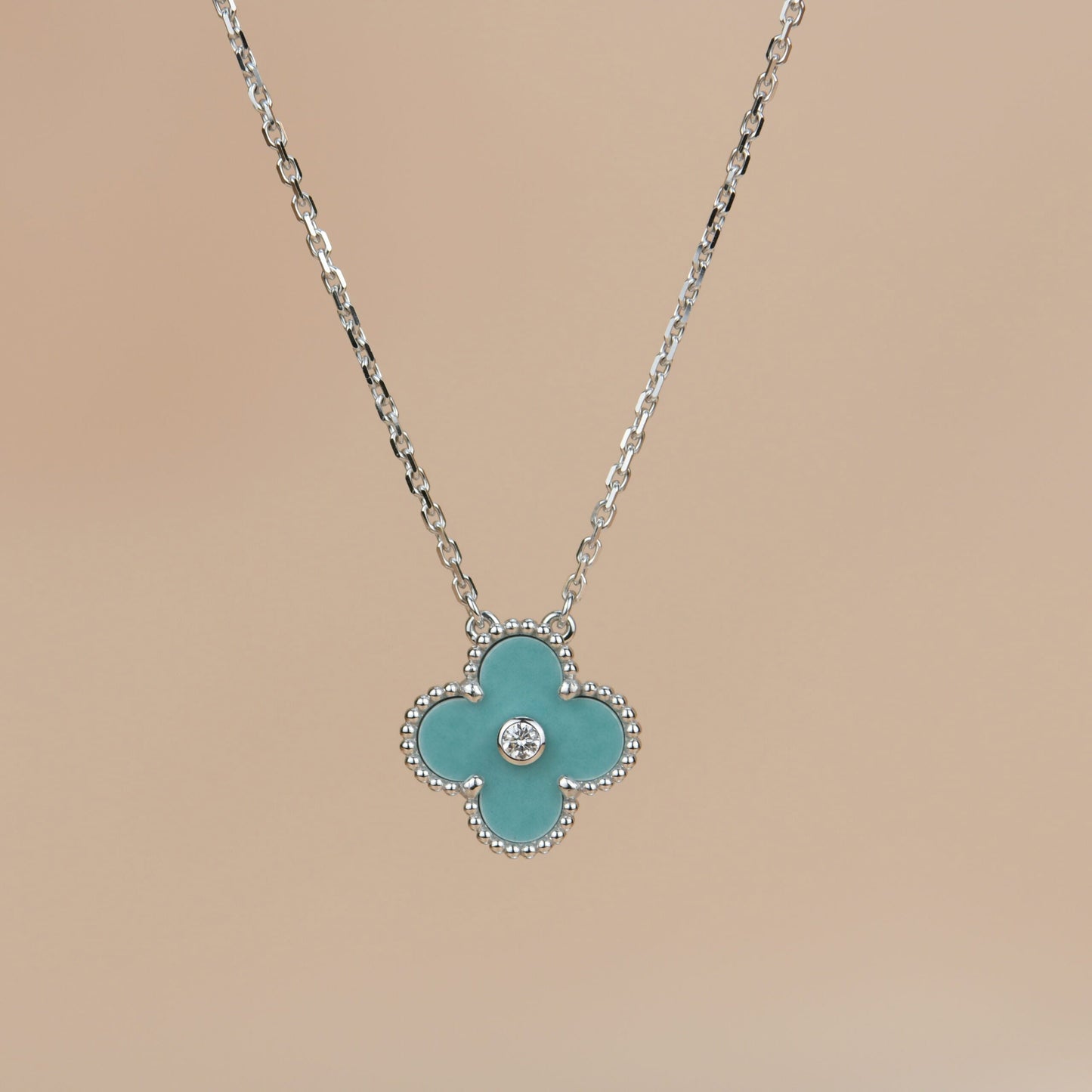 [Panda Jewelry]CLOVER 15MM DIAMOND SVRES PORCELAIN  NECKLACE SILVER