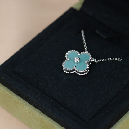 [Panda Jewelry]CLOVER 15MM DIAMOND SVRES PORCELAIN  NECKLACE SILVER