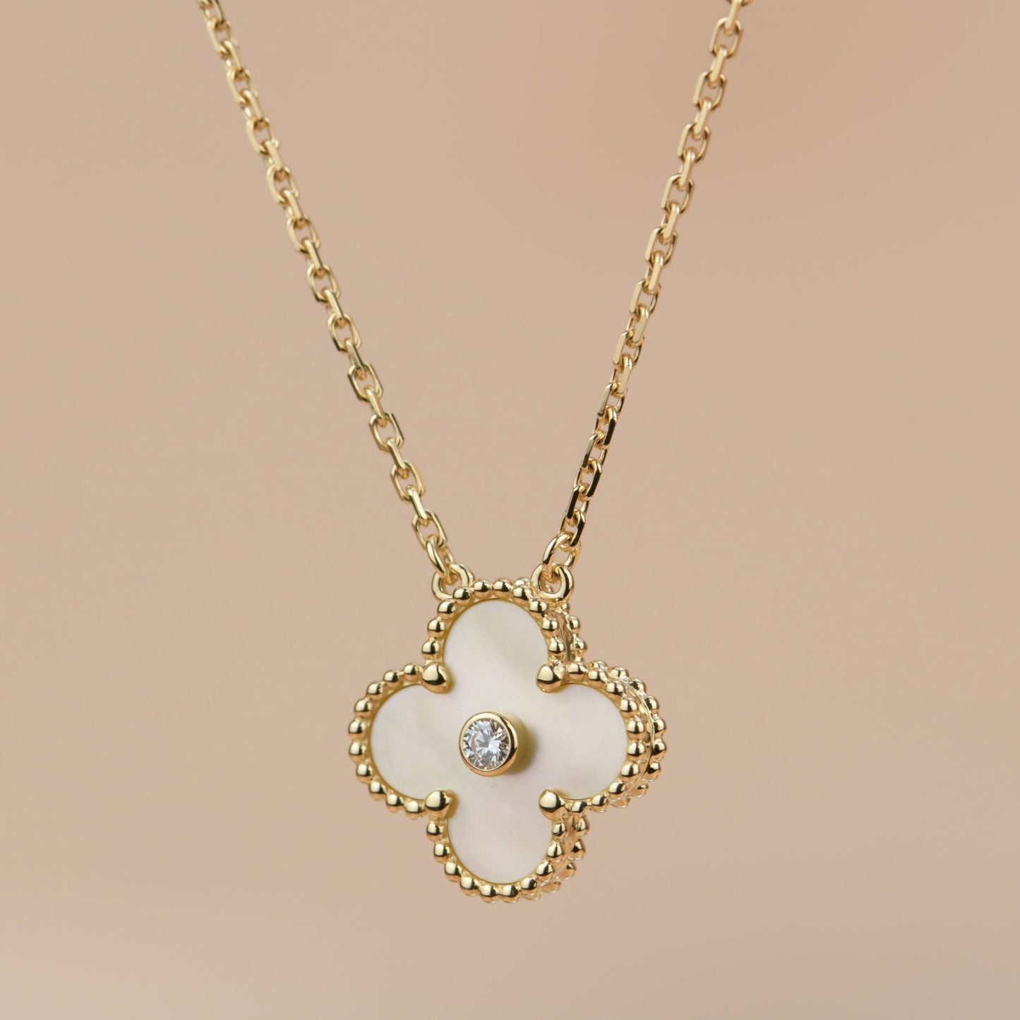 [Panda Jewelry]CLOVER 15MM DIAMOND GOLD MOTHER OF PEARL NECKLACE