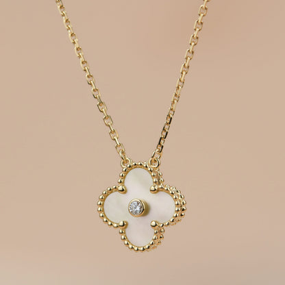 [Panda Jewelry]CLOVER 15MM DIAMOND GOLD MOTHER OF PEARL NECKLACE