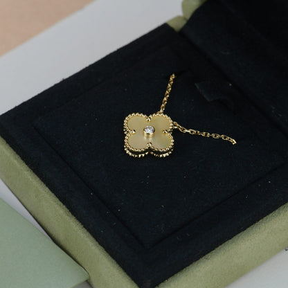 [Panda Jewelry]CLOVER 15MM DIAMOND GOLD MOTHER OF PEARL NECKLACE