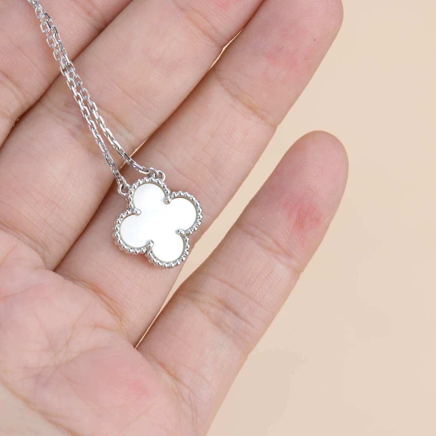 [Panda Jewelry]CLOVER  15MM WHITE MOTHER-OF-PEARL SILVER