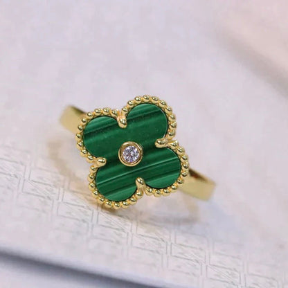 [Panda Jewelry]CLOVER MALACHITE RING GOLD DIAMOND