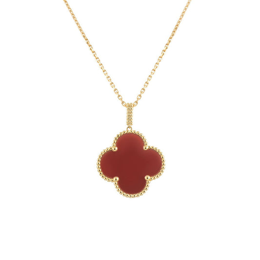 [Panda Jewelry]CLOVER 25MM NECKLACE GOLD CARNELIAN