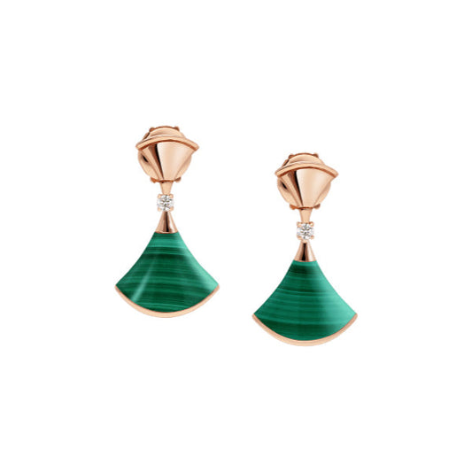 [Panda Jewelry]DREAM MALACHITE PINK GOLD EARRINGS