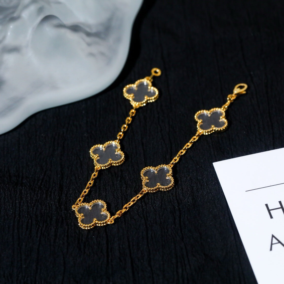 [Panda Jewelry]CLOVER 5 MOTIF ROCK CRYSTAL BRACELET