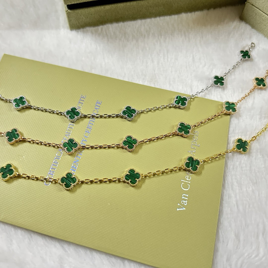 [Panda Jewelry]CLOVER 6 MOTIF MALACHITE BRACELET