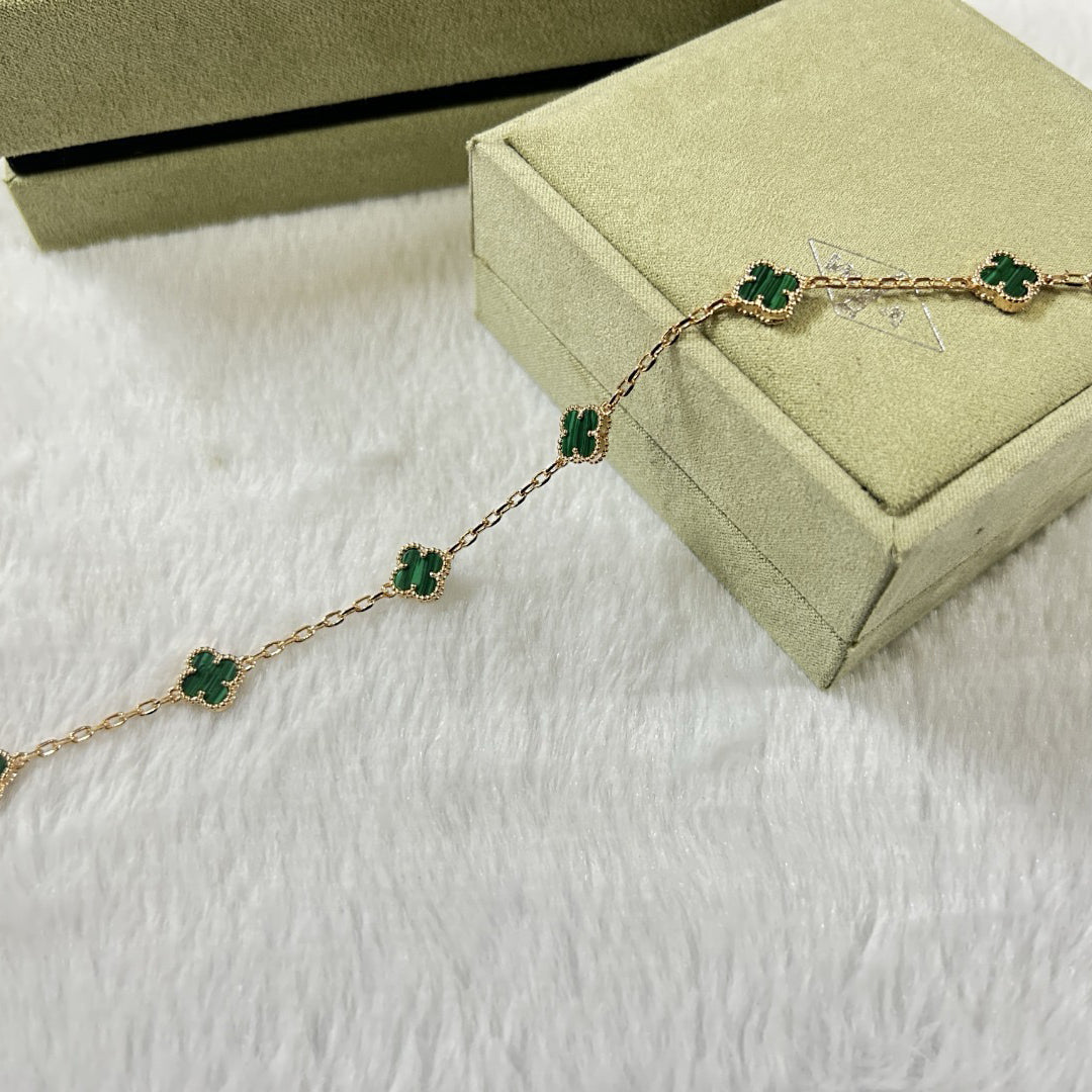 [Panda Jewelry]CLOVER 6 MOTIF MALACHITE BRACELET