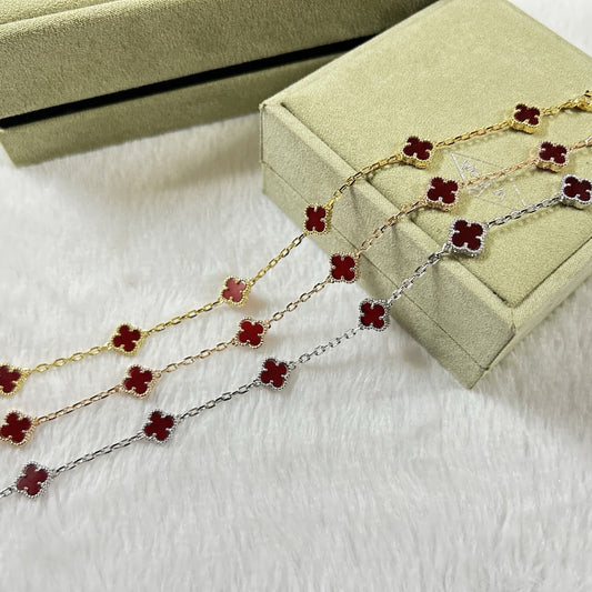 [Panda Jewelry]CLOVER 6 MOTIF RED AGATE BRACELET