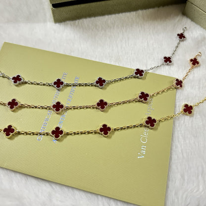 [Panda Jewelry]CLOVER 6 MOTIF RED AGATE BRACELET