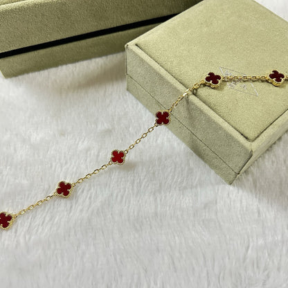 [Panda Jewelry]CLOVER 6 MOTIF RED AGATE BRACELET