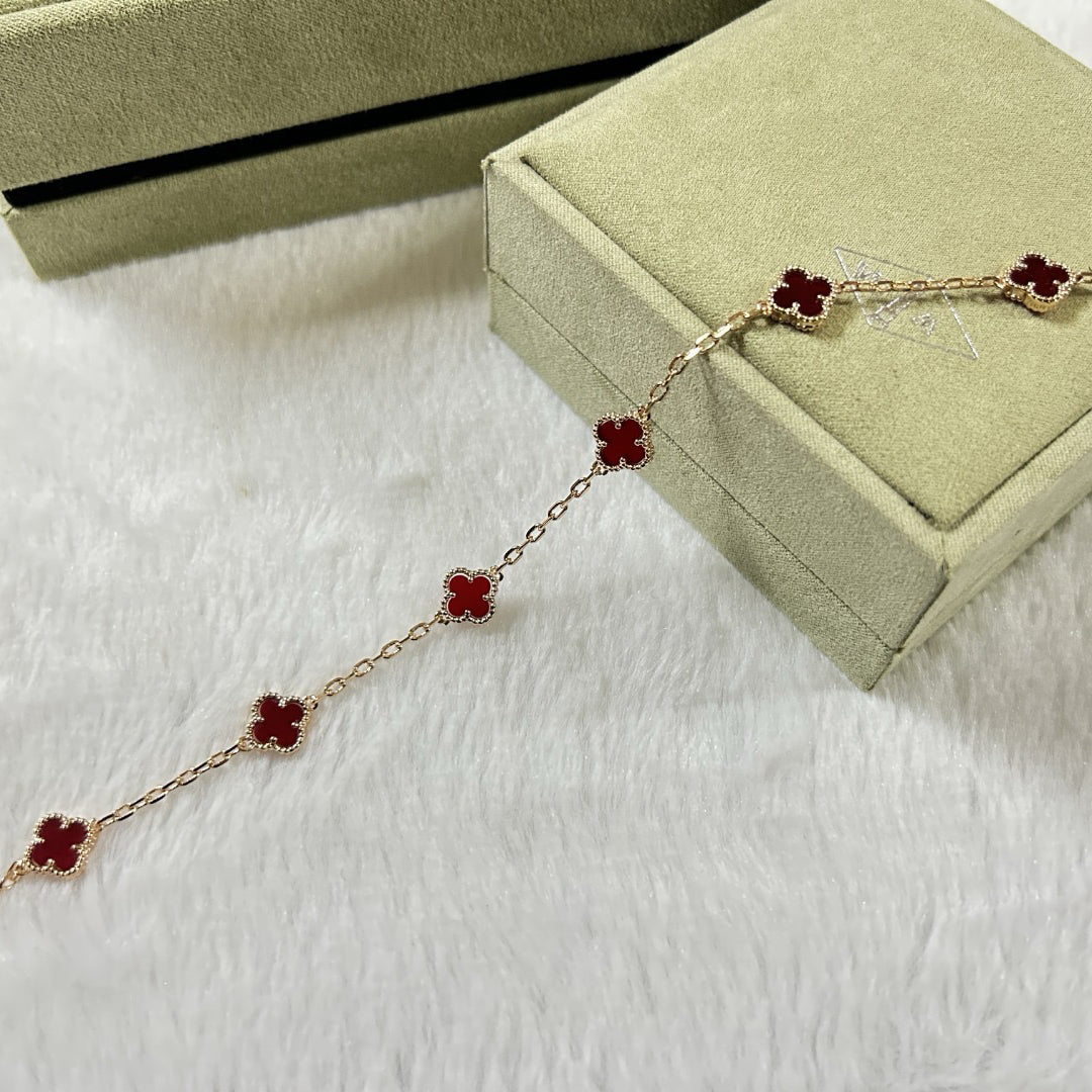 [Panda Jewelry]CLOVER 6 MOTIF RED AGATE BRACELET