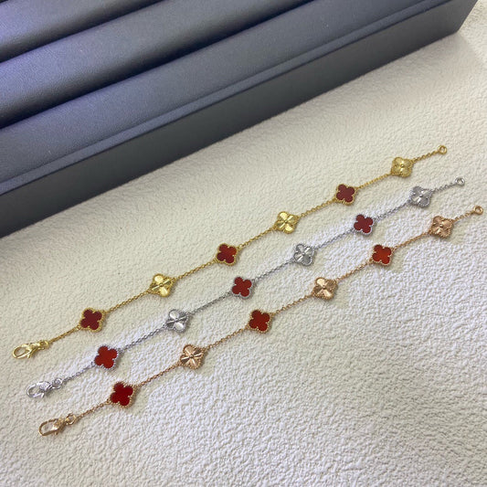 [Panda Jewelry]CLOVER 6 MOTIF RED AGATE LASER BRACELET