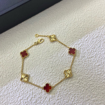 [Panda Jewelry]CLOVER 6 MOTIF RED AGATE LASER BRACELET