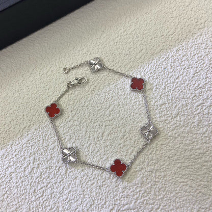 [Panda Jewelry]CLOVER 6 MOTIF RED AGATE LASER BRACELET