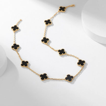 [Panda Jewelry]CLOVER 10 MOTIFS ONYX NECKLACE