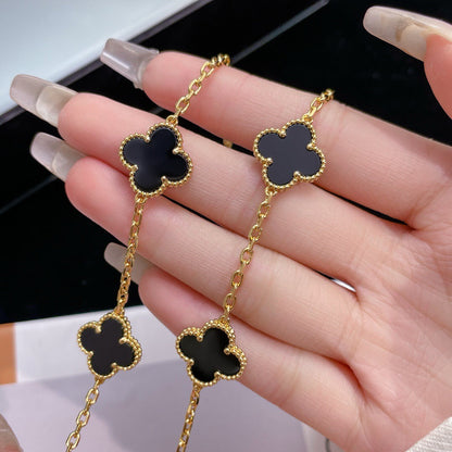 [Panda Jewelry]CLOVER 10 MOTIFS ONYX NECKLACE