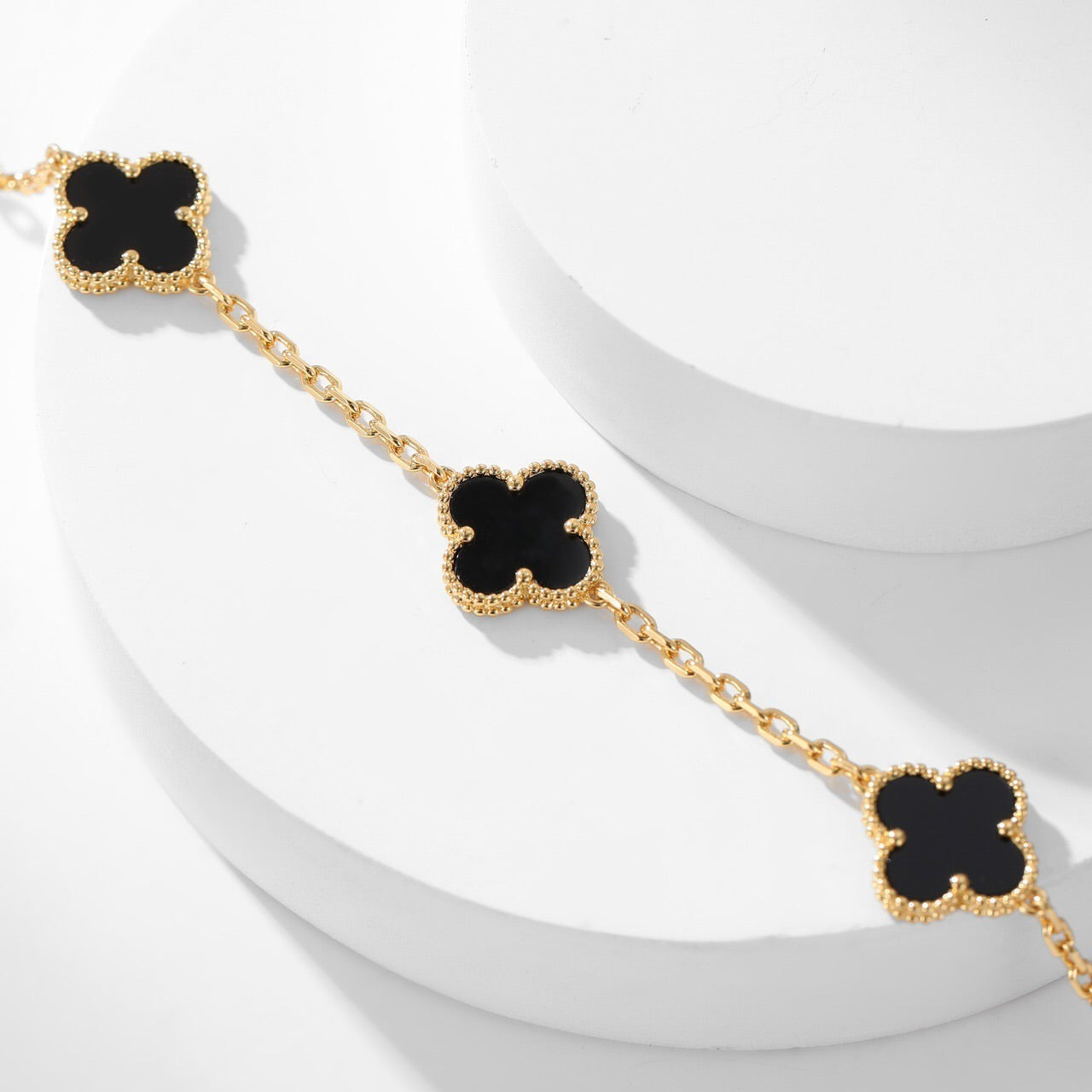 [Panda Jewelry]CLOVER 10 MOTIFS ONYX NECKLACE