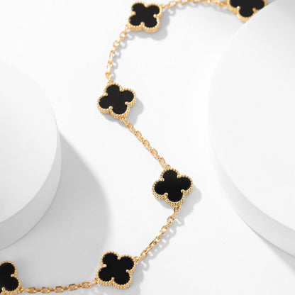 [Panda Jewelry]CLOVER 10 MOTIFS ONYX NECKLACE