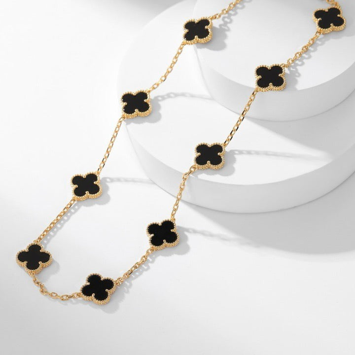 [Panda Jewelry]CLOVER 10 MOTIFS ONYX NECKLACE