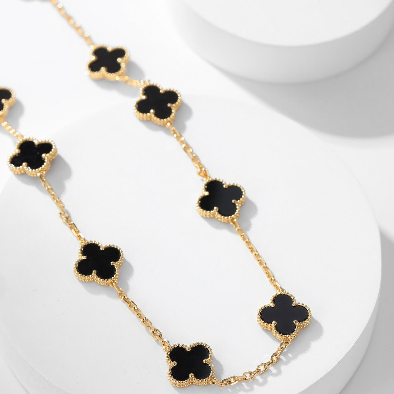 [Panda Jewelry]CLOVER 10 MOTIFS ONYX NECKLACE