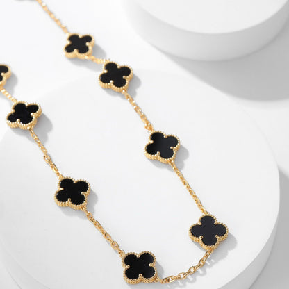 [Panda Jewelry]CLOVER 10 MOTIFS ONYX NECKLACE