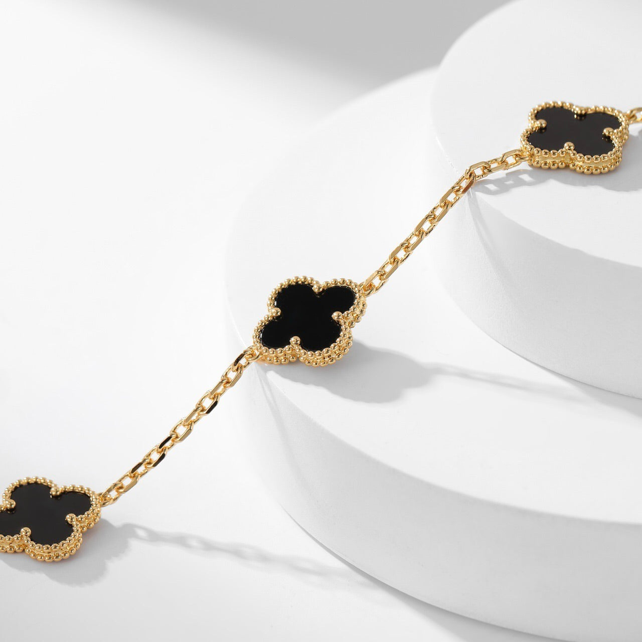 [Panda Jewelry]CLOVER 10 MOTIFS ONYX NECKLACE