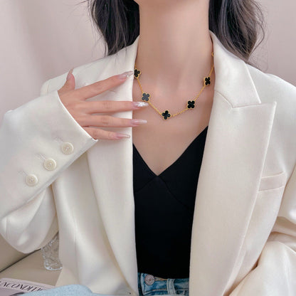 [Panda Jewelry]CLOVER 10 MOTIFS ONYX NECKLACE